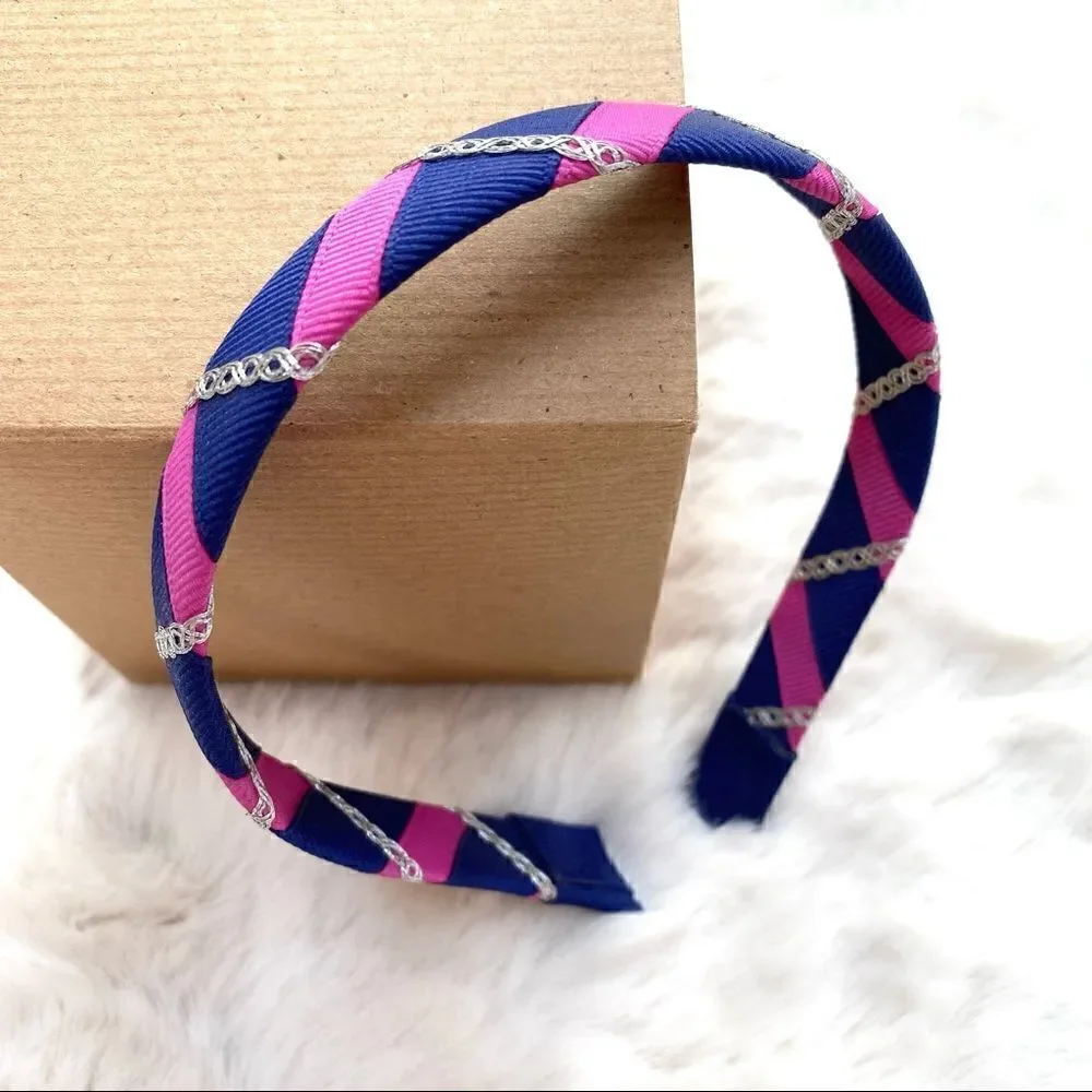 Crewcuts Headband Navy Blue Magenta Pink & Silver Girl’s